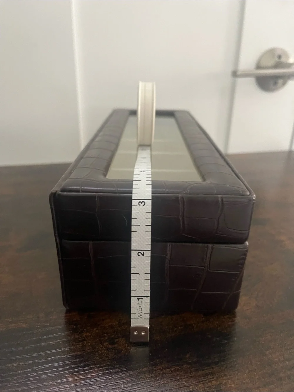 Leather-Look Dark Brown Watch Storage Case with Glass Top
